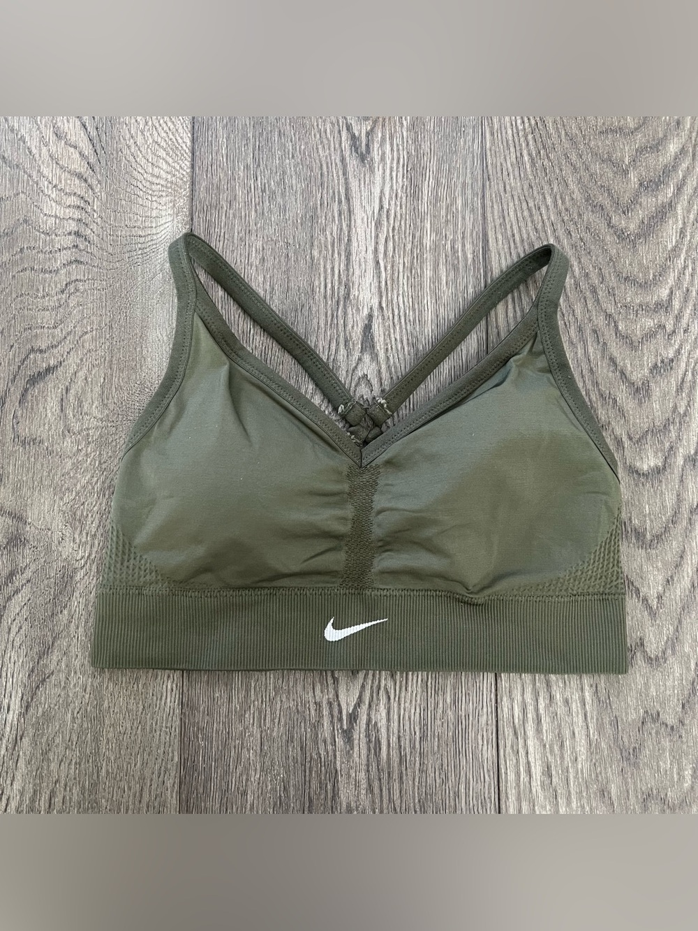 NIKE Dri Fit Indy Light Support Olive Green Sports Bra Size L